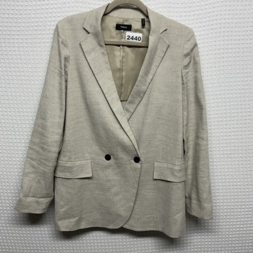 Theory Oat Melange Eco Sharkskin Oversized Double Breasted Boy‎ Blazer Women 2